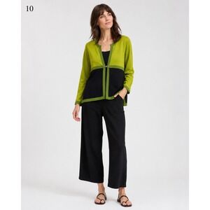 Exclusively Misook Cardigan Sweater Green Black XS Old Money Minimalist